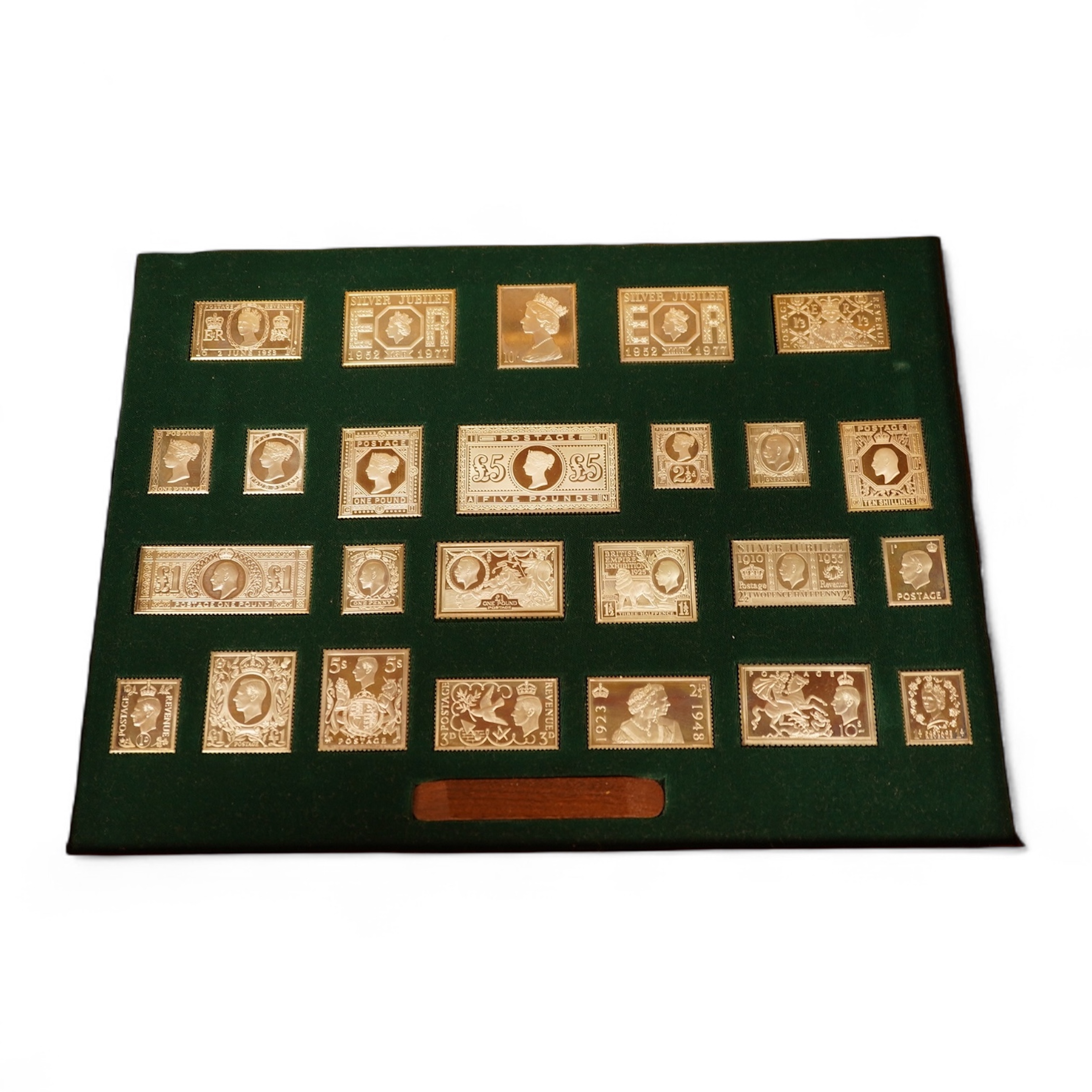 Hallmark collections, 'The Stamps of Royalty', produced in sterling silver to commemorate the Queen‘s silver jubilee 1977, cased with certificate